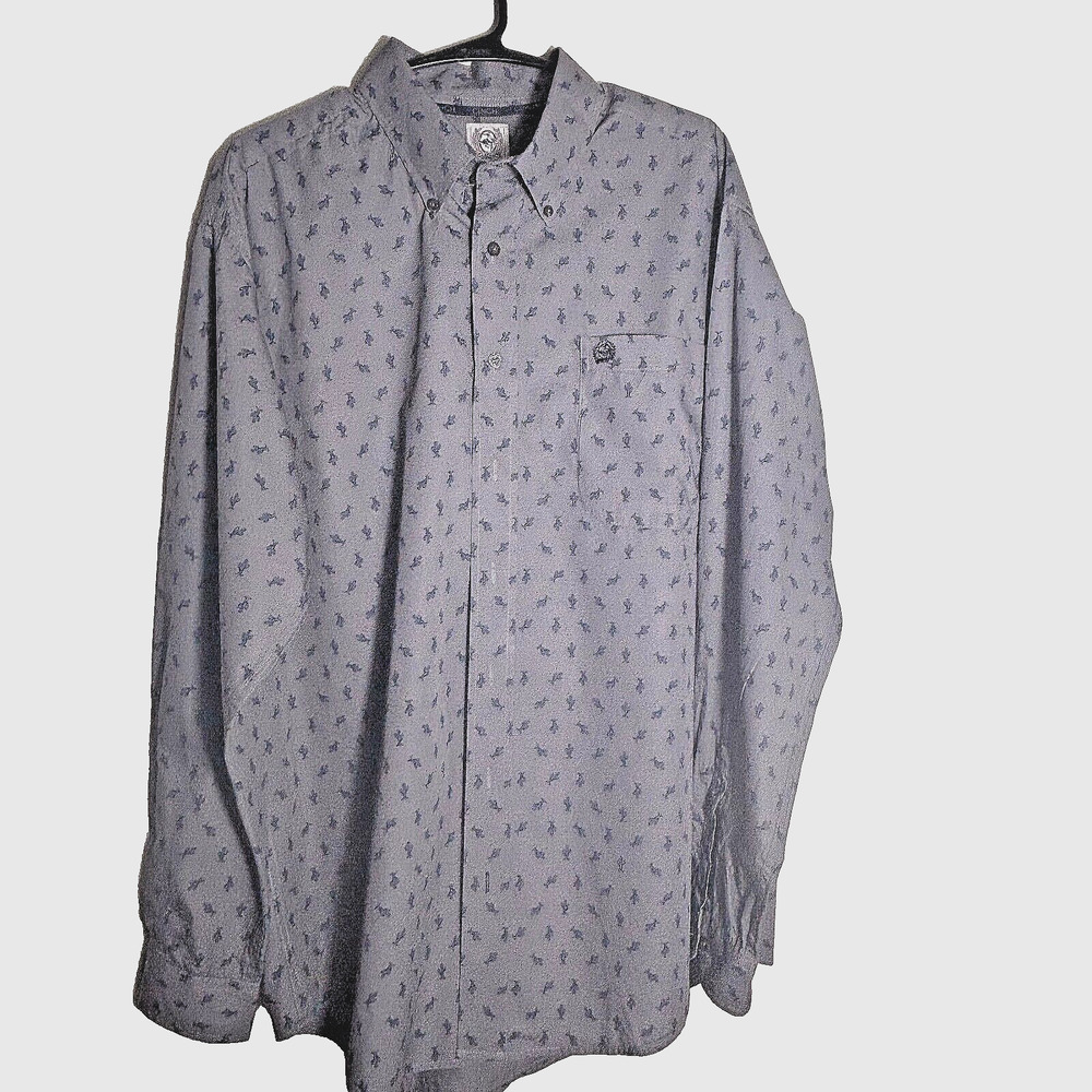 Cinch Men's Medium Shirt Western Stretch Grey with Dark Cactus Long Sleeve